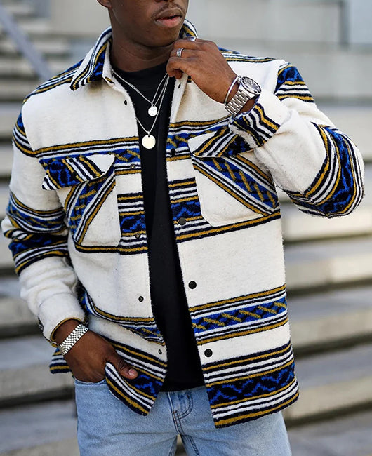 Ethnic Block Striped Dual Pocket Casual Shirt