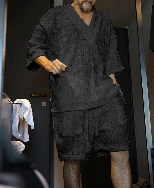 Casual Plain V Neck Half Sleeve Loose Shirt & Drawstring Shorts 2Pcs Set