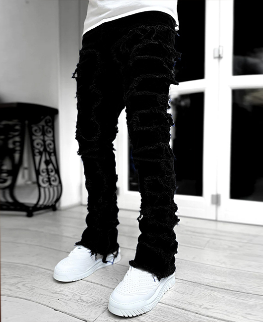Fashion Plain Light Washed Raw Edge Straight Pants