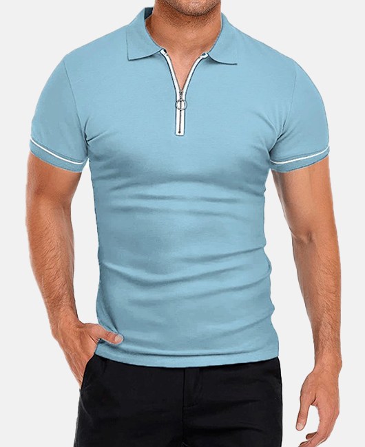 Casual Contrast Binding Lapel Collar Half-Zipper Short Sleeve Polo Shirt